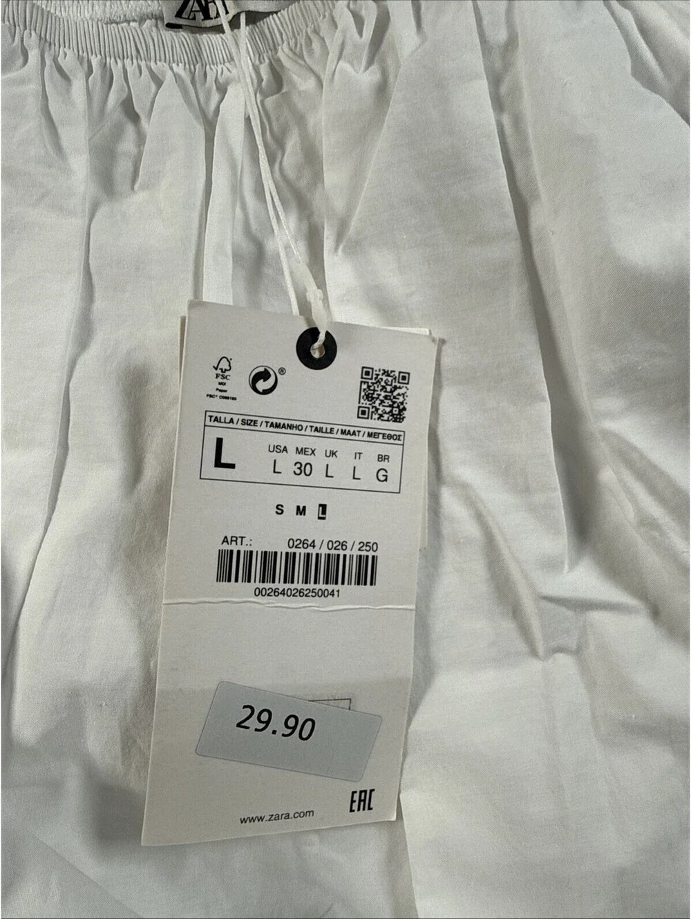 ZARA Womens Ballon Sleeve Crop Top Blouse White SZ Large New With Tag Pre Owned
